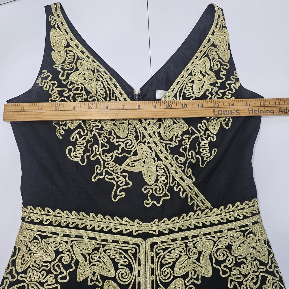 Antropology Beth Bowley Black Dress with Gold Detailing Onamentation Wool Boho - Picture 6 of 12